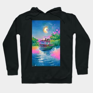 River Boat Watercolor Art Hoodie